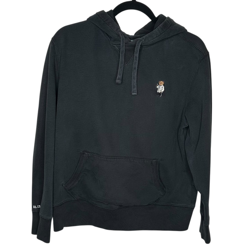 POLO RALPH LAUREN Embroidered Martini Bear Logo Hoodie Men's Size Large Black